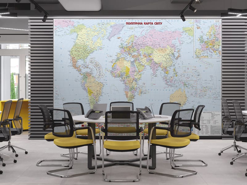 Фотообои Украинская карта мира в интерьере офиса