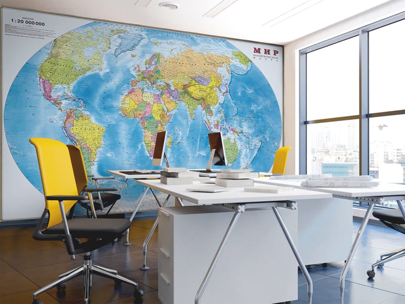 Фотообои Карта мира на русском в интерьере офиса