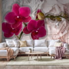 Миниатюра фотообоев Яркие орхидеи в интерьере гостиной