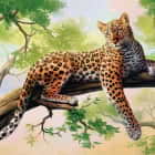 Превью фотоошпалер Плямистий леопард на дереві