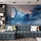 Миниатюра фотообоев Тёмно-синяя акварель в интерьере подростковой