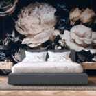 Мініатюра фотошпалер 3Д півонії в інтер'єрі спальні