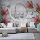 Мініатюра фотошпалер Червоні магнолії в інтер'єрі вітальні