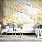 Мініатюра фотошпалер Золоте листя на мармурі в інтер'єрі вітальні