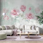 Миниатюра фотообоев Розы в утреннем саду в интерьере гостиной