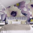 Мініатюра фотошпалер Акварельний букет в інтер'єрі спальні