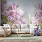 Миниатюра фотообоев Цветущая сирень в интерьере гостиной