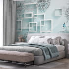 Миниатюра фотообоев Цветущий утренний сад 3Д в интерьере спальни