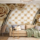 Мініатюра фотошпалер Троянди та перли 3Д в інтер'єрі вітальні