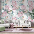 Миниатюра фотообоев Тропические утренние цветы в интерьере гостиной