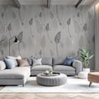 Миниатюра фотообоев Серебристые цветы в интерьере гостиной