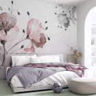 Миниатюра фотообоев Цветы акварель в интерьере спальни