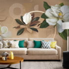 Миниатюра фотообоев Магнолия вечнозеленая в интерьере гостиной