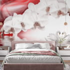 Мініатюра фотошпалер Гілка орхідеї 3Д в інтер'єрі спальні