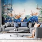 Миниатюра фотообоев Весенние цветы в интерьере гостиной