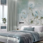 Мініатюра фотошпалер Півонії світлі в інтер'єрі спальні