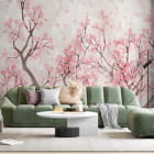 Миниатюра фотообоев Деревья в цвету в интерьере гостиной