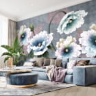 Миниатюра фотообоев Ночные цветы 3Д в интерьере гостиной