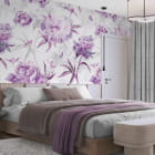 Миниатюра фотообоев Фиолетовые пионы в интерьере спальни