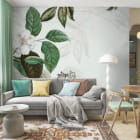 Мініатюра фотошпалер Квітуча шипшина в інтер'єрі вітальні