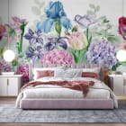 Мініатюра фотошпалер Садові квіти в інтер'єрі спальні