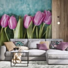 Миниатюра фотообоев Сиреневые тюльпаны в интерьере гостиной