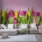 Миниатюра фотообоев Яркие тюльпаны в интерьере гостиной