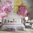 Миниатюра фотообоев Красивые розовые розы в интерьере спальни