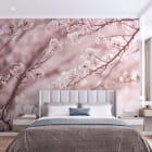 Мініатюра фотошпалер Сакура рожева в інтер'єрі спальні