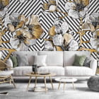 Миниатюра фотообоев Золотая сакура в интерьере гостиной