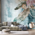 Мініатюра фотошпалер Квіти аквареллю в інтер'єрі вітальні