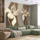 Мініатюра фотошпалер Золоті 3Д квіти в інтер'єрі вітальні