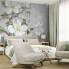 Мініатюра фотошпалер Цвітіння яблуні в інтер'єрі спальні