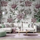 Миниатюра фотообоев Пионы, рисунок в интерьере гостиной