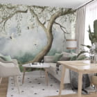 Миниатюра фотообоев Сакура белого цвета в интерьере гостиной