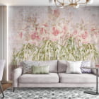 Миниатюра фотообоев Нежные розовые цветы в интерьере гостиной