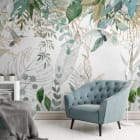 Миниатюра фотообоев Крупные зеленые листья в интерьере гостиной