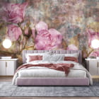 Мініатюра фотошпалер Рожеві троянди, акварель в інтер'єрі спальні
