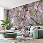 Миниатюра фотообоев Весенняя магнолия в интерьере гостиной