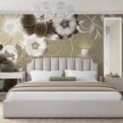 Миниатюра фотообоев Пёстрые цветы в интерьере спальни