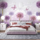 Миниатюра фотообоев Сиреневые цветы 3Д в интерьере спальни