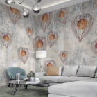 Мініатюра фотошпалер Фізаліс, акварель в інтер'єрі вітальні