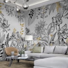 Мініатюра фотошпалер Великі квіти, графіка в інтер'єрі вітальні