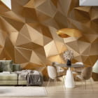 Мініатюра фотошпалер Золота геометрія 3Д в інтер'єрі вітальні