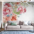 Миниатюра фотообоев Нежные цветы, акварель в интерьере гостиной