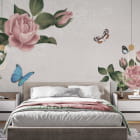 Миниатюра фотообоев Нежные розы 3Д в интерьере спальни