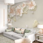 Мініатюра фотошпалер Квіти жасмину 3Д в інтер'єрі вітальні