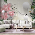 Миниатюра фотообоев Розовые лилии 3Д в интерьере гостиной