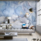 Миниатюра фотообоев Светло-голубой флюид в интерьере гостиной