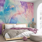 Мініатюра фотошпалер Райдужний флюїд в інтер'єрі спальні